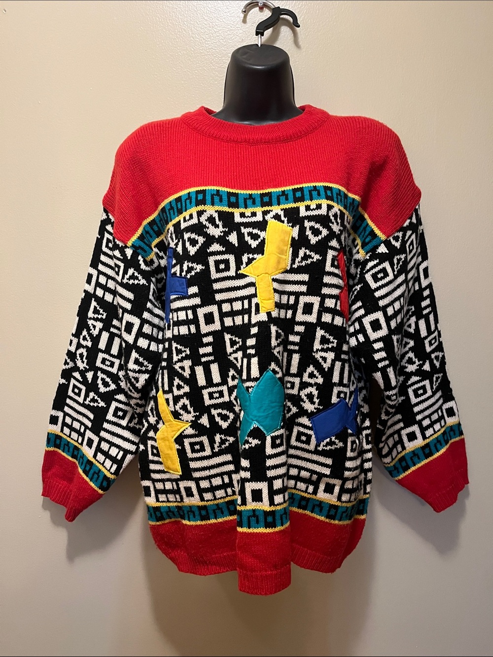 Vtg 80s 90s The Import Workshop Geometric Coogi Style Sweater L Korea Oversized